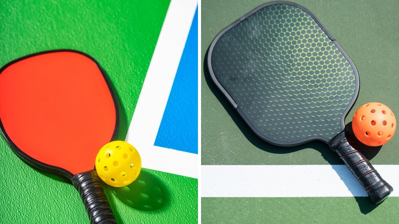 Two pickleball paddles of different weights and sizes