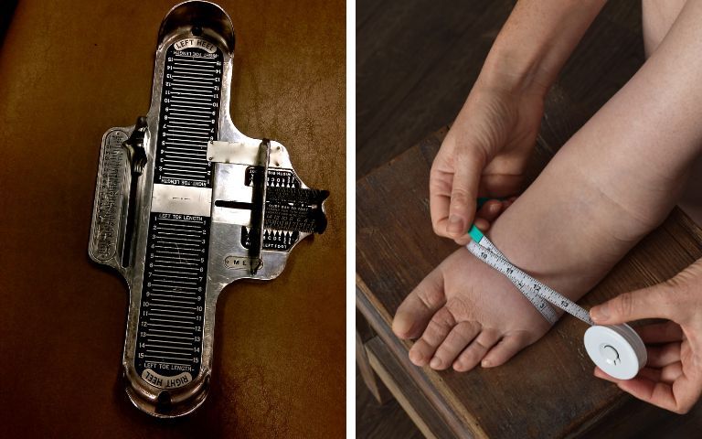 A woman measuring her feet to find the right wide toe box shoes