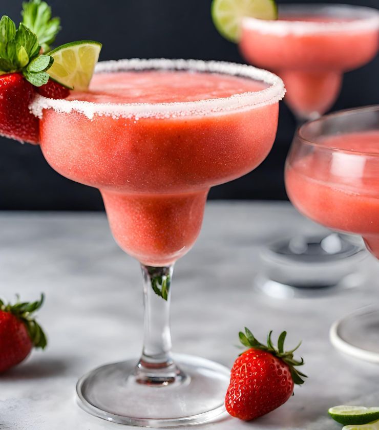 A picture of a strawberry margarita in a glass