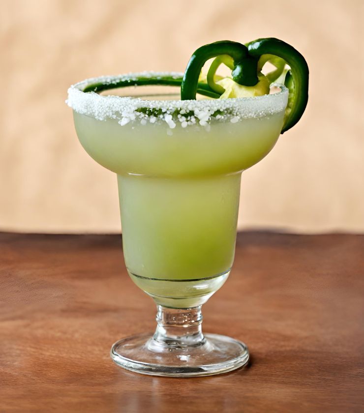 A picture of a jalapeño margarita in a glass