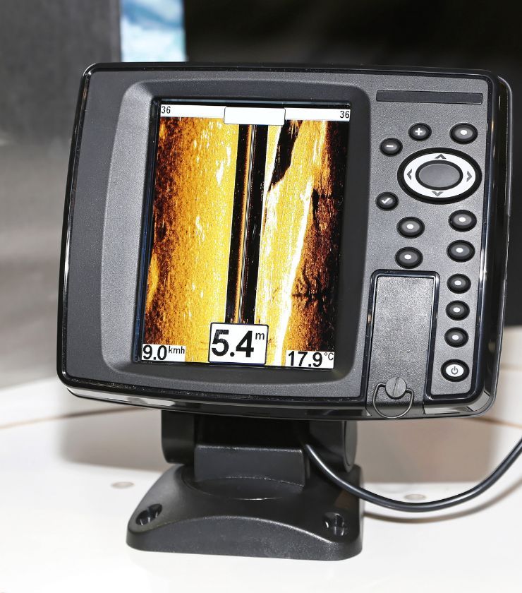 A picture of a fish finder with CHIRP and traditional sonar