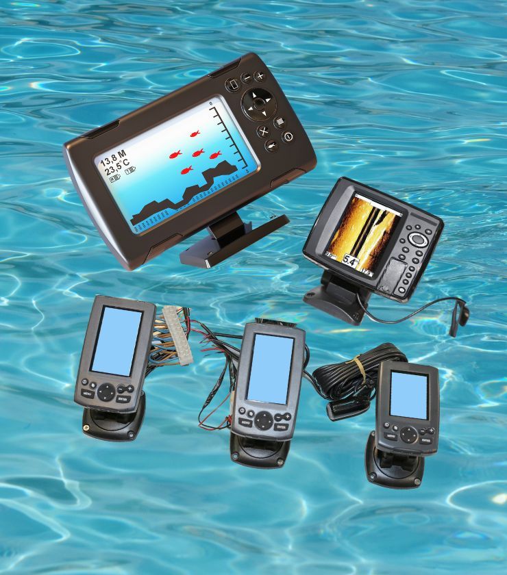 A picture of five different fish finders