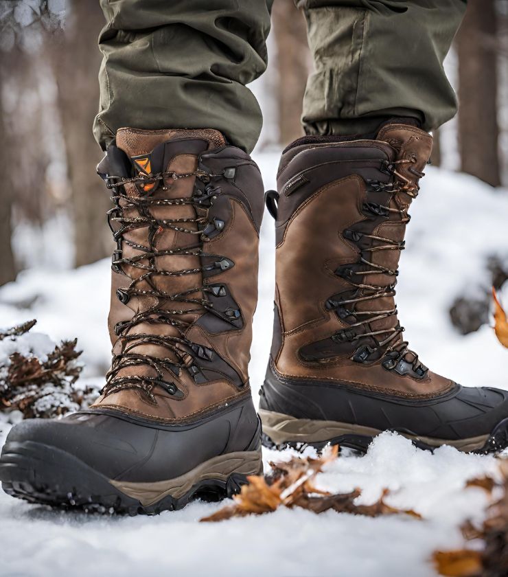 A pair of waterproof hunting boots for men, perfect for cold weather and elk hunting