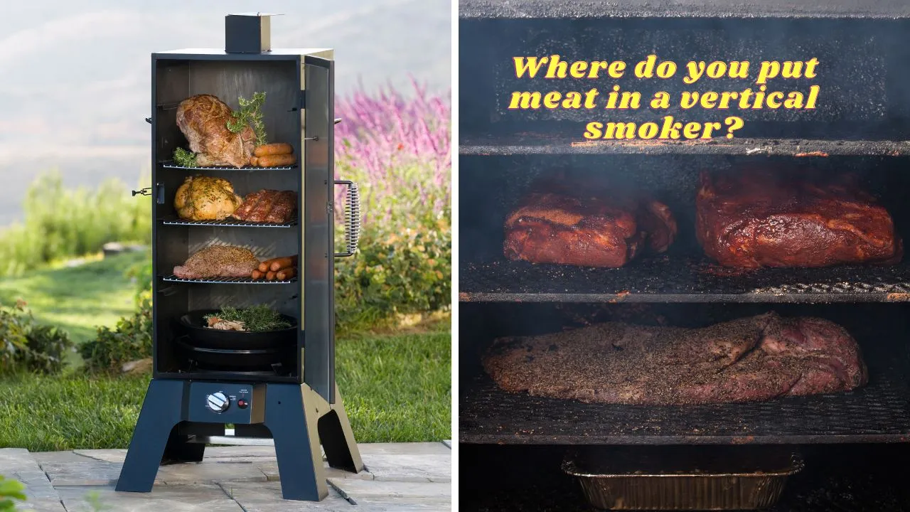 Where do you put meat in a vertical smoker?
